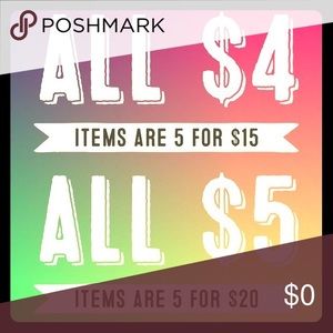 Bundle 5 $5 items get the 5th one free.